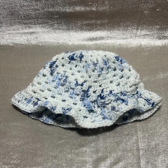 Handmade Accessories - Handmade Crochet Bucket Hat Blue White Blueberry Milk Summer Cottagecore